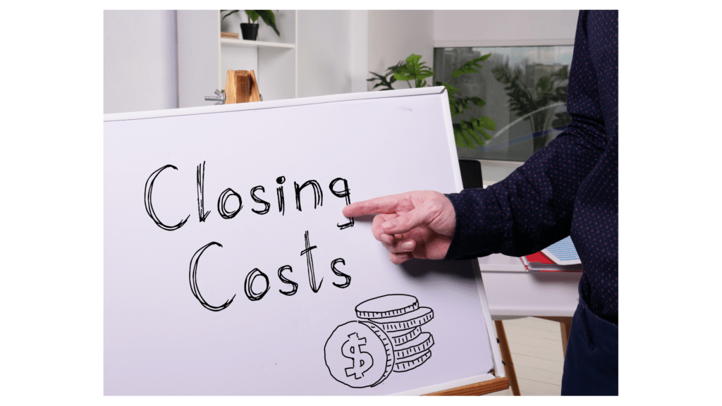 Whiteboard with "Closing Costs" written on it, illustrating refinance expenses for homeowners in Colorado