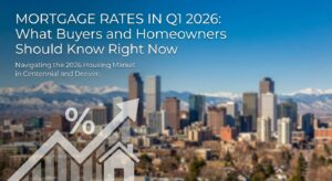Homebuyer reviewing mortgage loan options with local Centennial mortgage lender in Denver Colorado for Q1 2026 market strategy